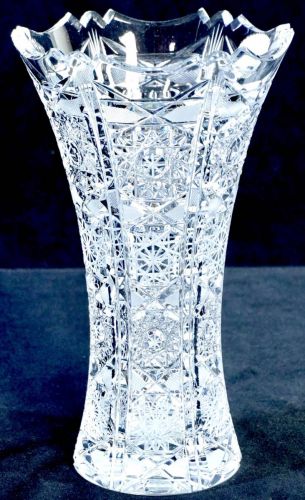 Vintage Czechoslovakia Bohemia Crystal Glass Finely hand cut and crystal clear red crystals make a great vase IJS