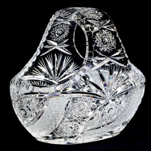 50% off! Czechoslovakia Bohemia Crystal Glass Hand Cut Bowl Fruit Basket Width 21cm Depth 14cm Height 18cm ATN