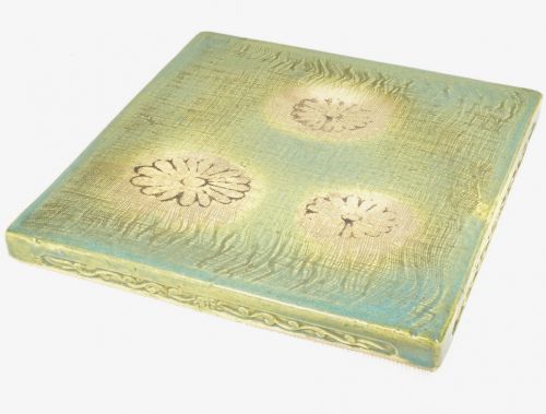 30% OFF! Showa Vintage Oribe Ware Ceramic Plate Shiki Tile Cloth Mesh Hand-Drawn Flower Crest Wind Furnace Shiki / Tetsubin Shiki Tea Utensils Width 29 cm Great taste! ATN