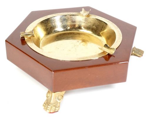 Sold out! Showa retro wooden ashtray, three-legged brass smoking article, width 21 cm, height 6 cm, a tasteful and retro item! Estate Sale ATN