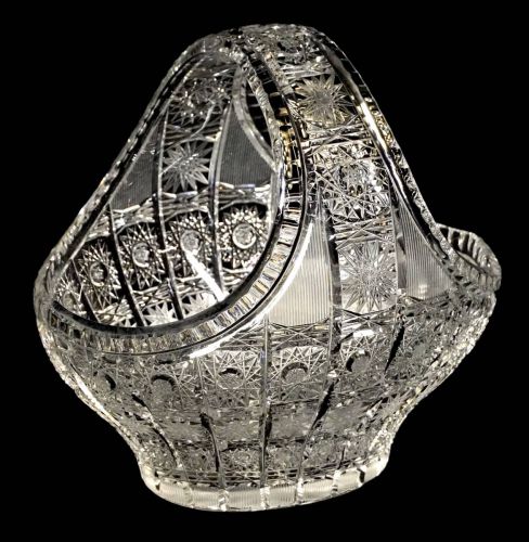 Vintage Czechoslovakia Bohemia Crystal Glass Fruit Basket Bowl Compote 500PK Diameter 20cm Height 20cm SHM