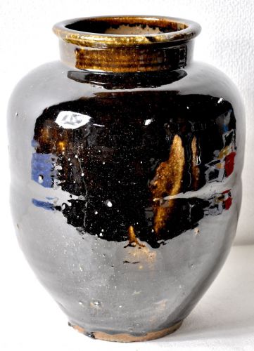 50% OFF Jidaimono Old Seto Seto ware Black glazed jar Water bottle Japanese antique from the Meiji to Taisho era! Great taste! Height 39 cm! Estate sale OKT