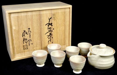 50% OFF Showa vintage Hagi ware Shorinan Tamamura Toyo made Sencha set Houbin teapot Teacup 6 set Unused dead stock Shared box AYS
