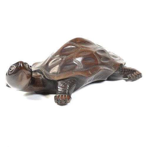 Historical object, carved turtle statue, wooden object, width 30 cm, depth 14 cm, height 10 cm, lucky charm, longevity, craftsmanship, a masterpiece with a genuine atmosphere, ATN