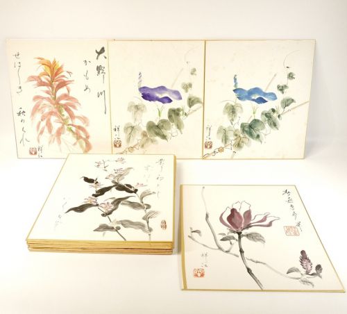 Tasteful hand-painted colored paper paintings, 20 pieces, signature products, ink paintings, watercolor paintings, tea utensils, haiku, tanka, flower paintings, and many more! HYK