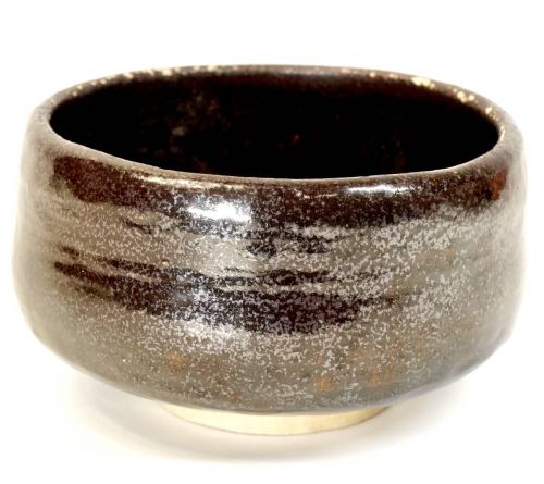 Showa vintage Raku ware black glaze matcha bowl Tea utensils "Fu" Inscription product Diameter 12 cm Height 7 cm There is a taste of aging. There is peeling of the glaze on the edge FYO
