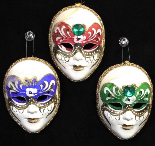 Authentic Italian Venetian Mask Masquera 3-Piece Set As Object/Wall Hanging Decoration Width 6cm Depth 3cm Height 7.5cm MNK