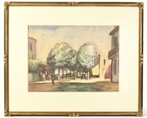1929年　近藤洋二作　「クレモナにて」 真作　水彩　風景画　4号サイズ　絵画　アート　 額装品　幅51㎝　高さ42㎝　太平洋美術会委員 MNK