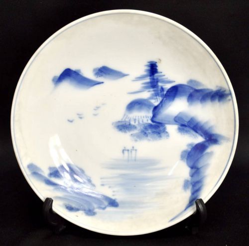 Special sale price! Japanese antique! Period object Bakumatsu-Meiji period Decorative plate Koimari Sometsuke landscape painting Large plate 8 inch plate Estate sale! (IKT)