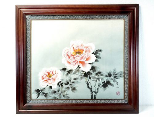 Sold out! Chinese antique art Chinese painting Kosen work Peony Silk handwriting Framed product No. 10 size A masterpiece beautifully drawn by hand! Estate Sale KTU