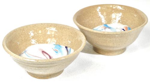 Showa vintage rice bowl 2 customers Diameter 12 cm / 13 cm Both boxes Unused dead stock A gem with a beautiful glaze color! Estate Sale HKT