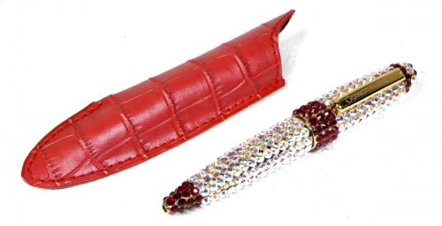 50% OFF ABISTE Abiste Swarovski Glitter ballpoint pen with special leather case Swarovski decoration is lovely Estate sale AYS