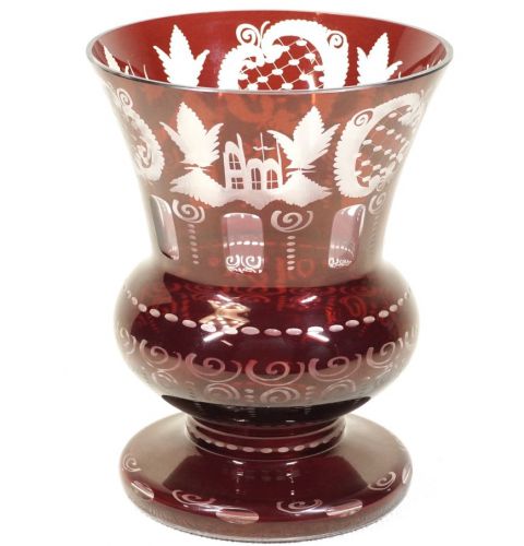 Vintage Czechoslovakia Bohemia Crystal Glass Egerman Made by prestigious Egerman Flower Base Red Vase Diameter 13cm Height 21cm ATN