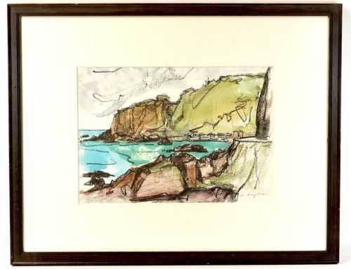 Sold out! Hayashi Kousaku Watercolor Sea/Rock Landscape No. 4 Size Crayon Painting Art Framed Product Width 54 cm Height 42.5 cm Estate Sale HYK