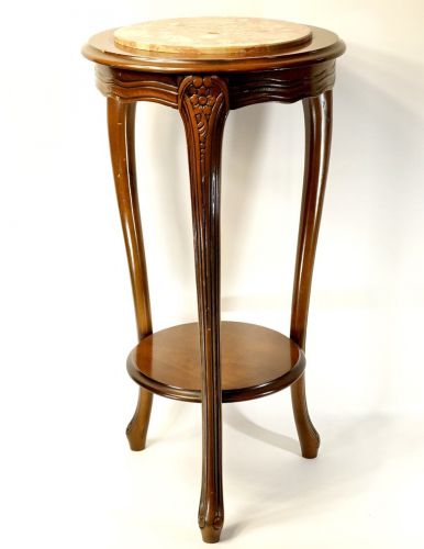 Marble Top Flower Stand Mahogany French Style Marble Flower Stand Cat Leg Side Table Diameter 40cm Height 77cm IJS
