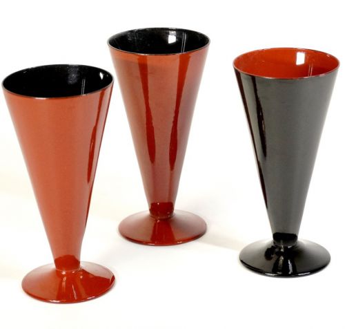 Lacquer glass tumbler Vermilion inner black Vermilion black inner vermilion 3 items The luster of the glass and the texture of the lacquer are very beautiful Estate sale IHK