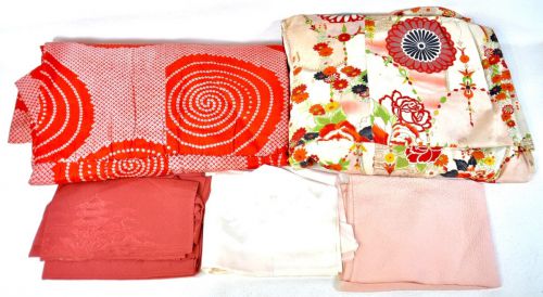 50% OFF Showa Retro Vintage Kimono/Yukata Old Cloth Set Cloth Handmade Cloth 5-Piece Set Japanese Clothing Antique ※There are some stains MSK