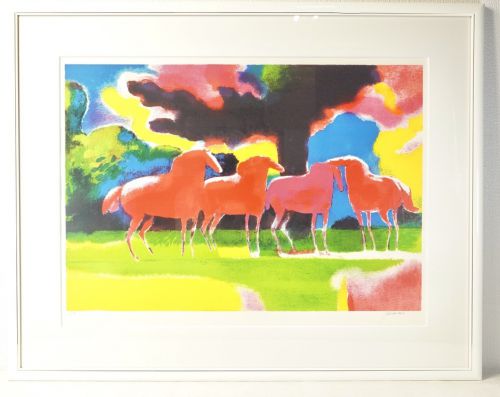 50% off! French painter Paul Giaman "Four Red Horses" EA Lithograph No. 15 Size Authentic OKT