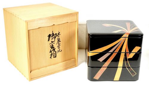 Sold Out! Showa Vintage Echizen Lacquerware Maki-e Noshi Crest Mitsujubako Traditional Crafts Both Boxes Motoki Lacquerware Imperial Household Agency Purveyor Unused Dead Stock OKT