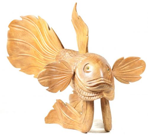 売り切り特価!　昭和ビンテージ　1980年代　一刀彫り金魚像　ユニークの表情が素晴らしい逸品！　エステートセール 　Yoko