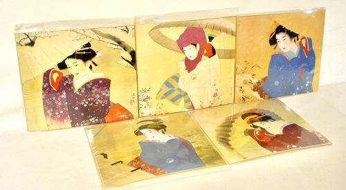 50% off! A master of Japanese art and painting of beautiful women Shinsui Ito Winter masterpieces 5 pieces of duplicated colored paper "Snow Sumida River, first snow, snowfall, blizzard, snowfall" ISM