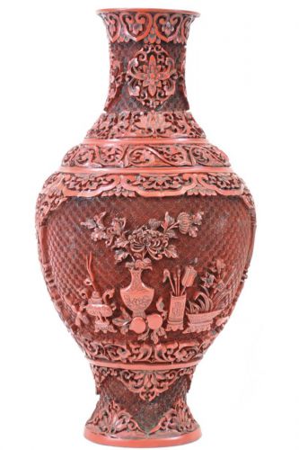 Sold Out! Chinese Antiques Chinese Antiques Period Items Tsuishu Carved Lacquer Finely Carved Extra Large Vase 37cm Vase Vase Flower Base Estate Sale! KKK