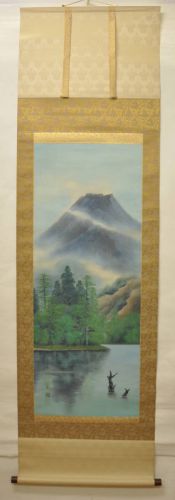Sold out! Motokatsu Kobayashi "Colored landscape" Japanese painting Reproduction Kakejiku Wooden box With original box Estate Sale! FHTMore