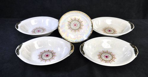 Sold Out! Early Showa Period Raster Aya Pearl China/Yamamori China Ornamental Raster Plates 5 Pieces Estate Sale
