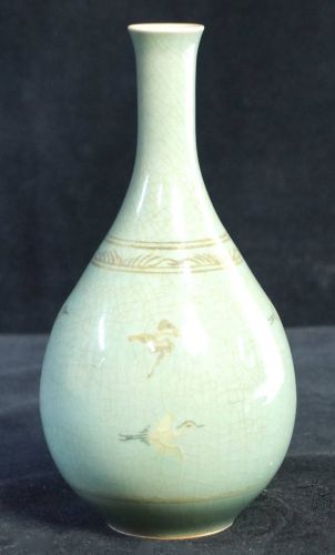 Sold Out Special Price! Period Goryeo Celadon Celadon Kiln Inlay Flying Crane Crane Neck Flower Vase Vase Estate Sale YSO