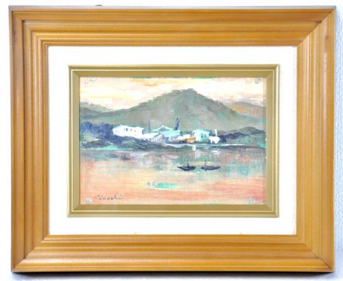 Sold Out! Showa Hiroshi Kobayashi "Lake Sagami" Oil Painting Real Work Framed Goods SM No. Sagami Lake in the Evening Depicted with Skillful Colors Very Beautiful Work IJS