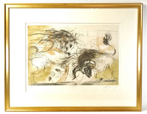 50％OFF！　フランス人画家 Jean-Marie GUINY作 「Nevillon」リトグラフ 27/160 12号 真作 馬と雄牛を独特の感性で描いた逸品　OKT