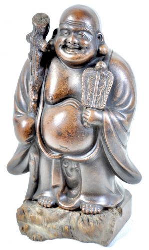 50% off! Historical object Old Bizen Bizen ware Hotei statue with stand Height 25cm Lucky item Seven deities of good fortune Wonderful depth of time Estate sale OKT
