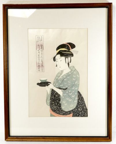 Showa Vintage Ukiyo-e Kitagawa Utamaro "Nambaya Oita" Made by Adachi Print Research Institute Mica Pull Large Size Kansei Three Beauties Estate Sale HKT