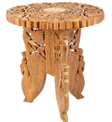 Sold out! Vintage India Natural Sea Siamese Wood Mini Table One Sword Carving Flower Stand Hand Carved Diameter 22.5cm Height 24cm A masterpiece of craftsmanship HYK