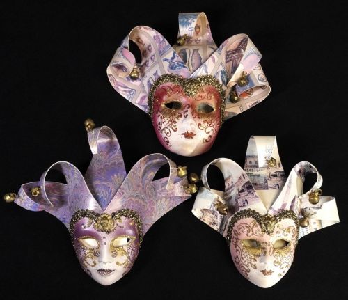 Authentic Italian Laguna Venetian Mask Masquera Jolly 3 Piece Set Object Wall Hanging Mask (Maximum) Width 17cm Depth 4cm Height 16cm MNK