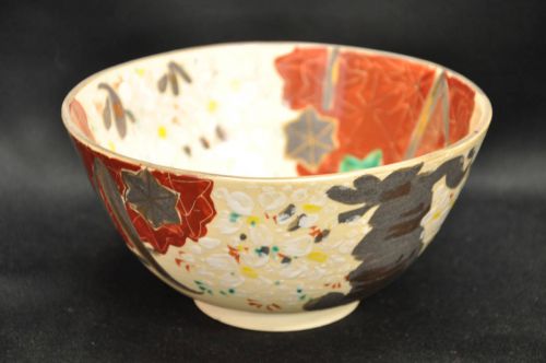Sold out special price! Kyo ware Heian Miyamoto Midori Hirosaku Color painting Spring and autumn crest bowl Serving bowl Estate sale! MYM