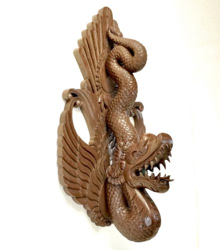 50% off! Chinese antique Chinese antique art Tangmono one-sword carving dragon statue wall hanging openwork lucky charm wooden oriental sculpture Height 61cm! Estate Sale ATN