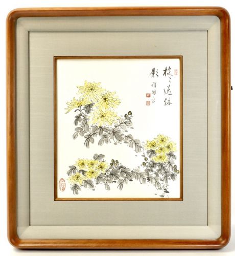 Sold out! Vintage Shikishi Painting Shouho Sumi Ink Painting Kikuhana Handwriting Shikishi Framed Items Width 42cm Height 45.5cm Estate Sale HYK