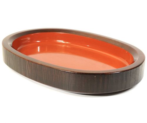 Showa vintage Shikoku carving serving bowl oval inner red width 36.5 cm depth 25 cm For serving Japanese food such as sashimi, sushi, and chirashi sushi Estate sale FYO