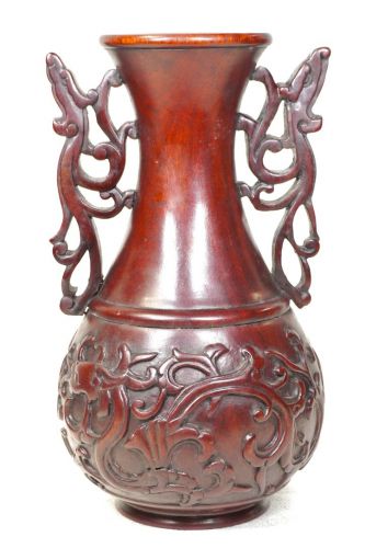 50% off! Chinese antiques Chinese antiques Karamono Itto carved dragon head eared dragon arabesque crest vase Decorative vase The taste of vintage wood is wonderful! Estate Sale KNA