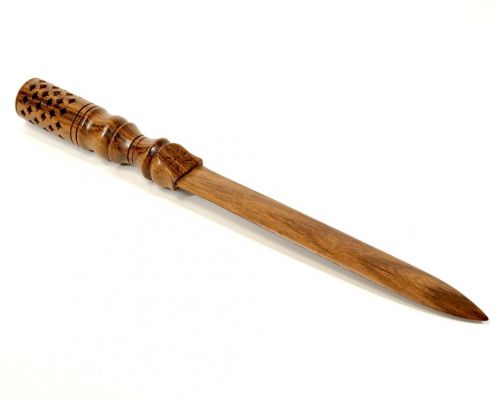 Sold out! Vintage wood paper knife, wooden fretwork, diameter 3 cm, height 22.5 cm, easy-to-use size, nice aged wood taste HYK