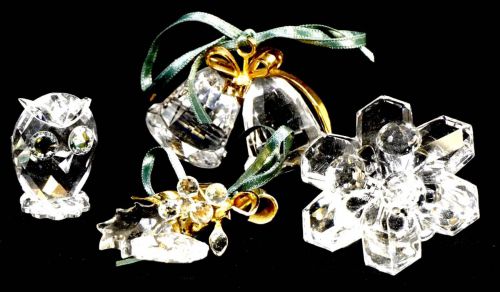 SWAROVSKI Swarovski Crystal 4 Pcs Owl Twin Bell Holly Snowflake Object Ornament Candle Holder TSM