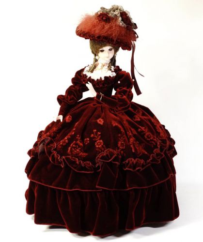 昭和ビンテージ　レトロ人形　スキヨ人形研究所 リボン人形　赤いベルベットドレス　1960年代　 国産フランス人形　高さ55cm　HHT