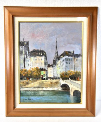 Sold Out! Genuine Brush Oil Painting Yokichiro Saeki (Born in Meiji 45) "Seine and Eiffel Tower" Antique Painting No. 6 Size KJK