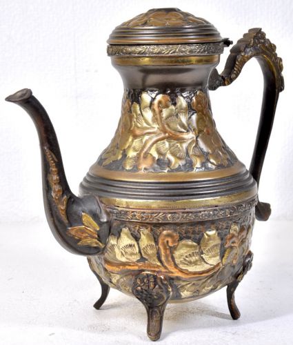 SOLD OUT! Vintage Hand Engraved Flower Water Jug Hand Hammered Arabian Indian Teapot Height 22cm Estate Sale YAY