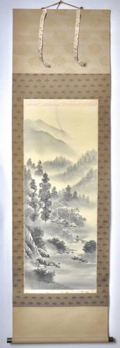 50% off! Showa vintage Shosaku Morikawa Authentic work "Ink landscape" Hand-drawn silk hanging scroll Japan Association of Painting Artists Toyo Bijutsuin Estate sale TYF