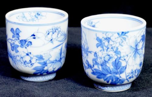 Sold out! Japanese antique Imari ware Koimari Meiji period Dainihon Meiji era tea cup with dyed obi picture grass and flower pattern 2 customers Beautiful dyed, vintage taste! KNA