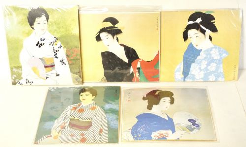 50% off! A master of Japanese art and painting of beautiful women Shinsui Ito Summer masterpieces 5 sheets of duplicated colored paper ``Early summer garden, hydrangea, fan, bath, summer evening'' ISM