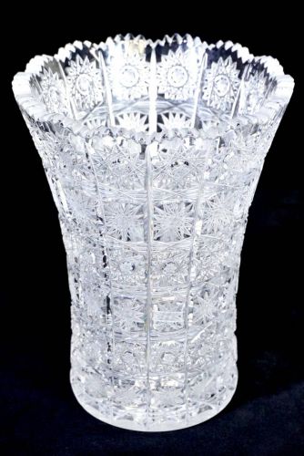 20％OFF！ ビンテージ　チェコスロバキア　ボヘミアクリスタル　ハンドカットグラスピン・ニズボウル　フラワーベース 花瓶　高さ20cm　AYS