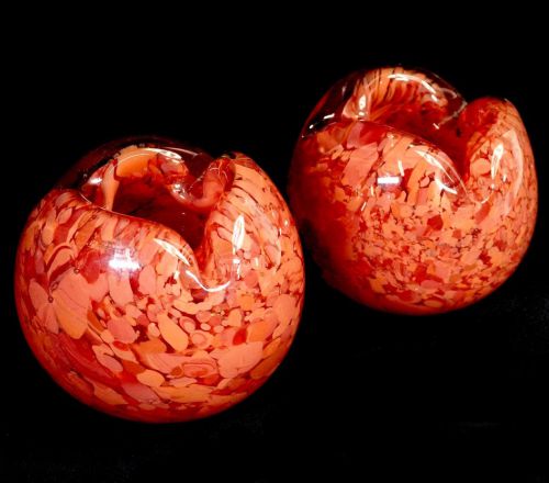 Art Glass Handmade Ash Tray Covered Glass Ashtray Smoking Supplies Diameter 11 cm Height 10 cm Set of 2 Beautiful Red Spotted Pattern MYK